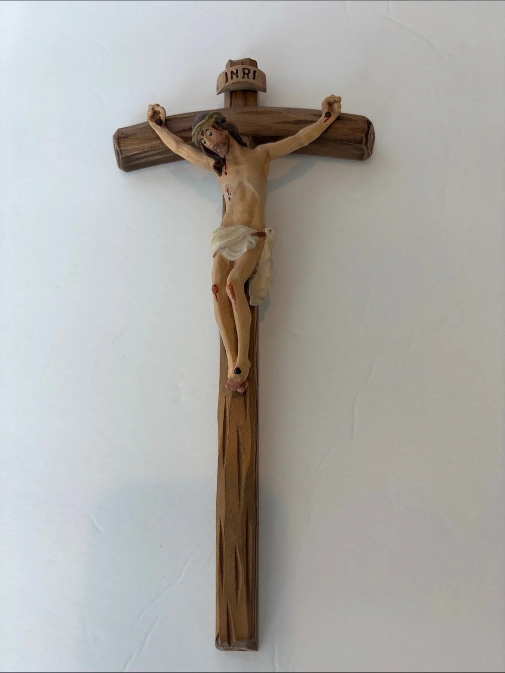 Wooden Wall Crucifix with Painted Christ Figure - 11.5”x5.5”